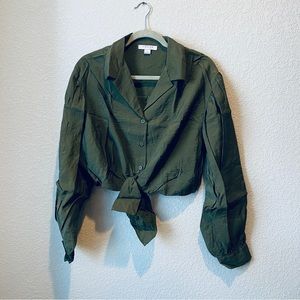 Favlux Puff Sleeve Toe Knot Crop Blouse Sz L